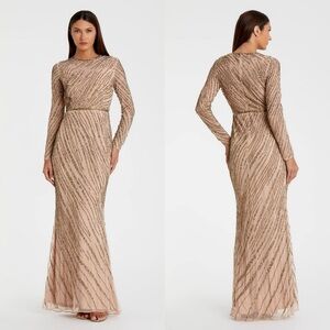 NWT Mac Duggal 5240 Beige Long Sleeve Beaded Column Gown Size 6